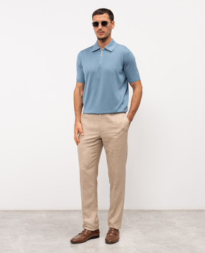 Stefano Ricci Blue silk polo shirt with embroidered monogram logo K616215P31F26101