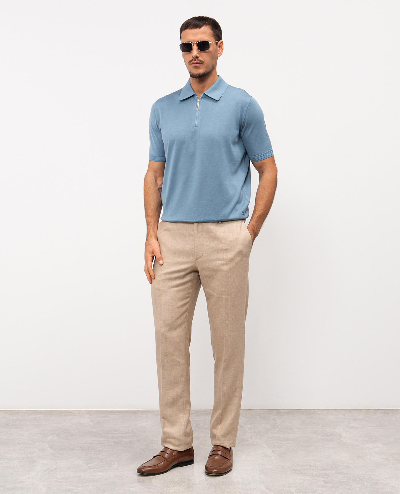 

Blue silk polo shirt with embroidered monogram logo Stefano Ricci, Light blue