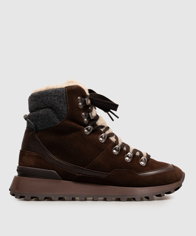 Brown suede boots with fur