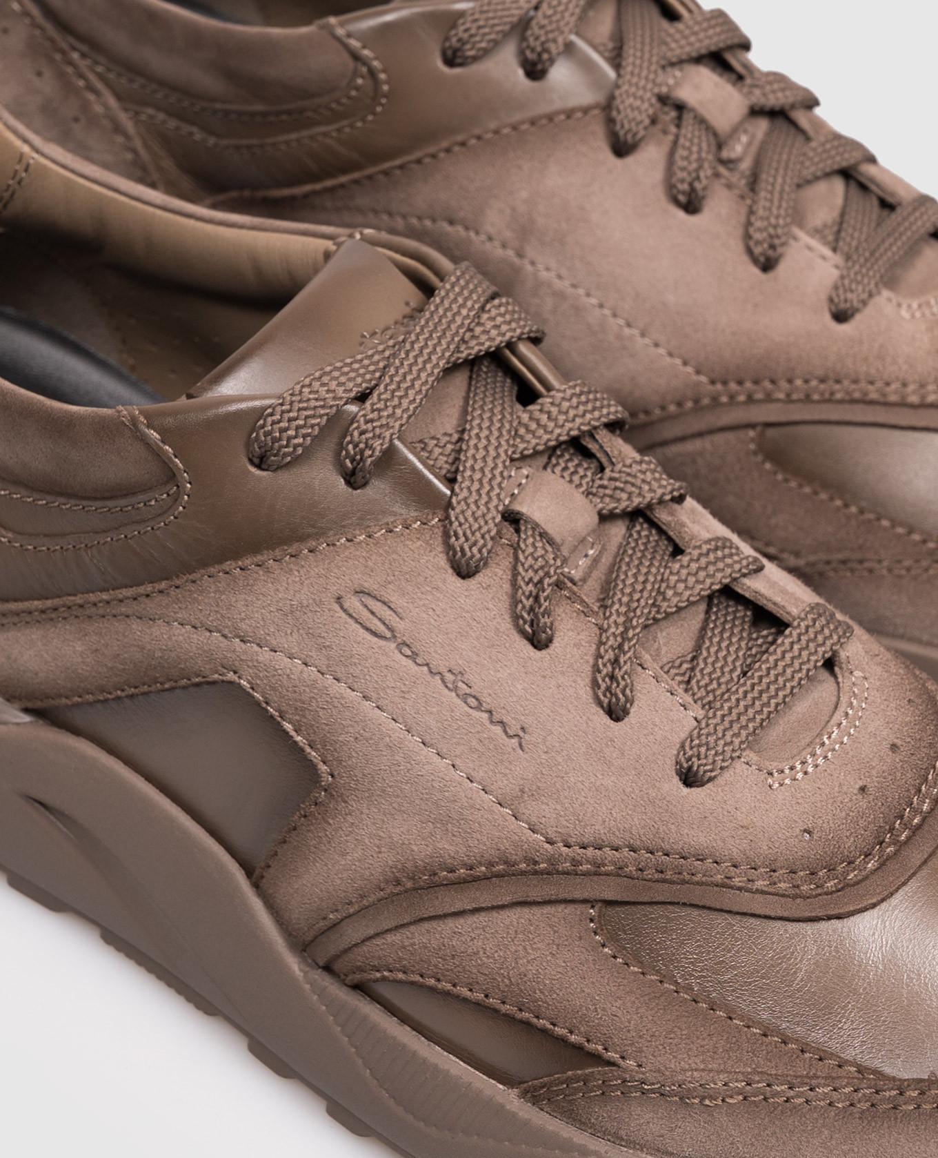 Brown leather sneakers with embossed logo Santoni 5