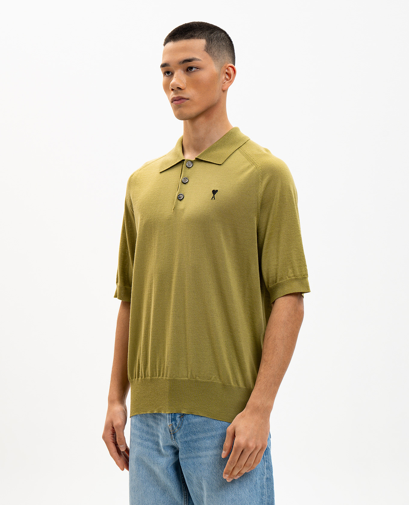 

Green merino wool polo shirt Ami Paris