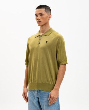 Ami Paris Green merino wool polo shirt HPL438KN0039