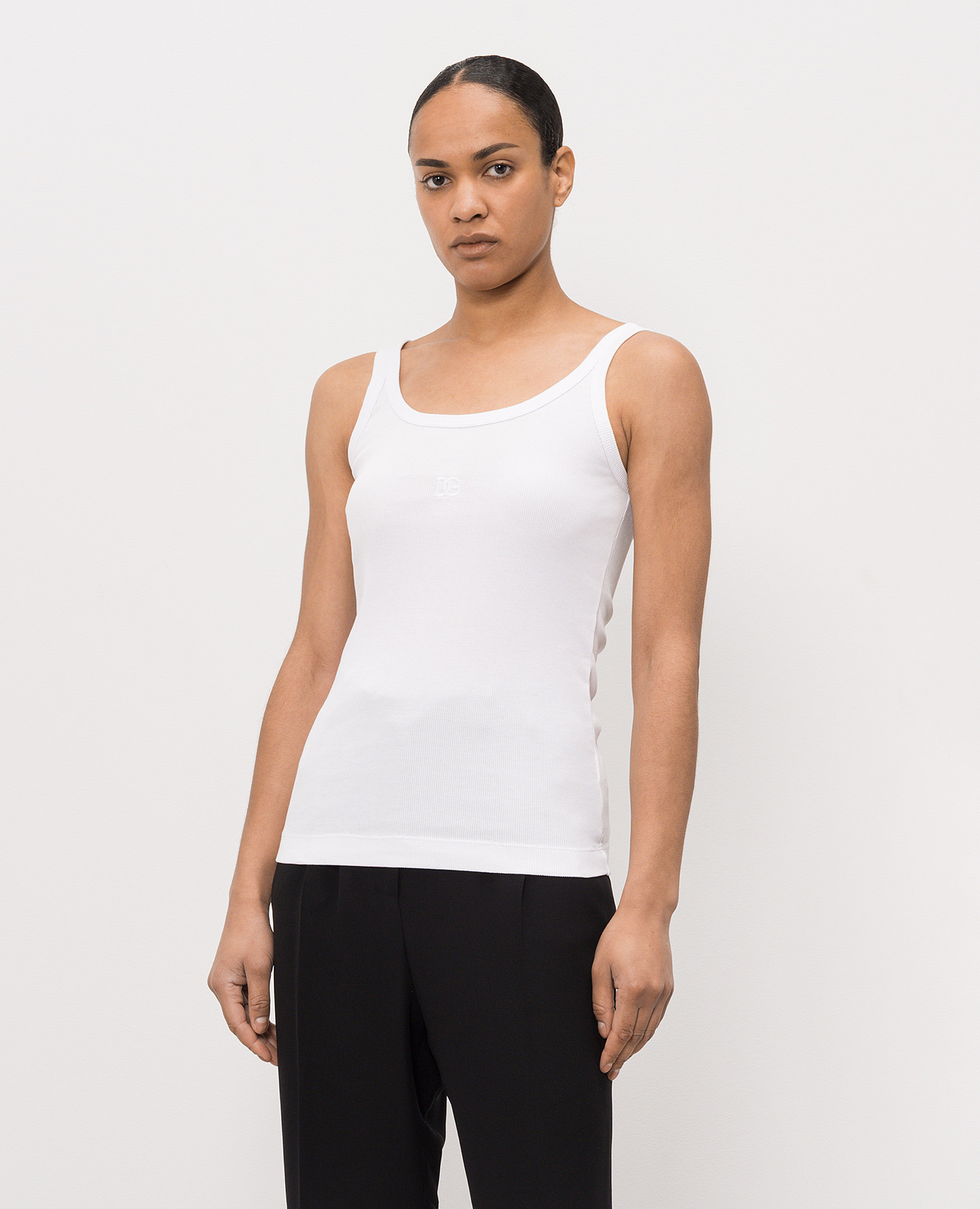 

White ribbed T-shirt with DG embroidery Dolce&Gabbana