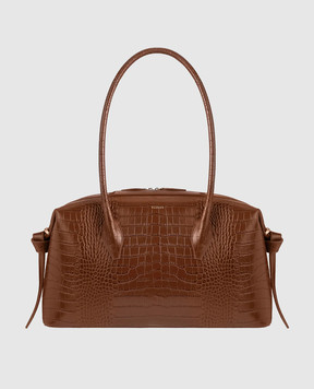 YUZEFI Brown Brioche leather bag with crocodile embossed pattern BRIOCHEDUFFLEEMBOSSEDLE