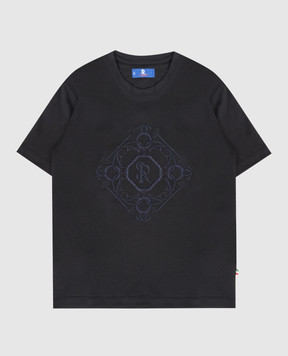 Stefano Ricci Children's black T-shirt with embroidered monogram logo YNH6101470LUXT
