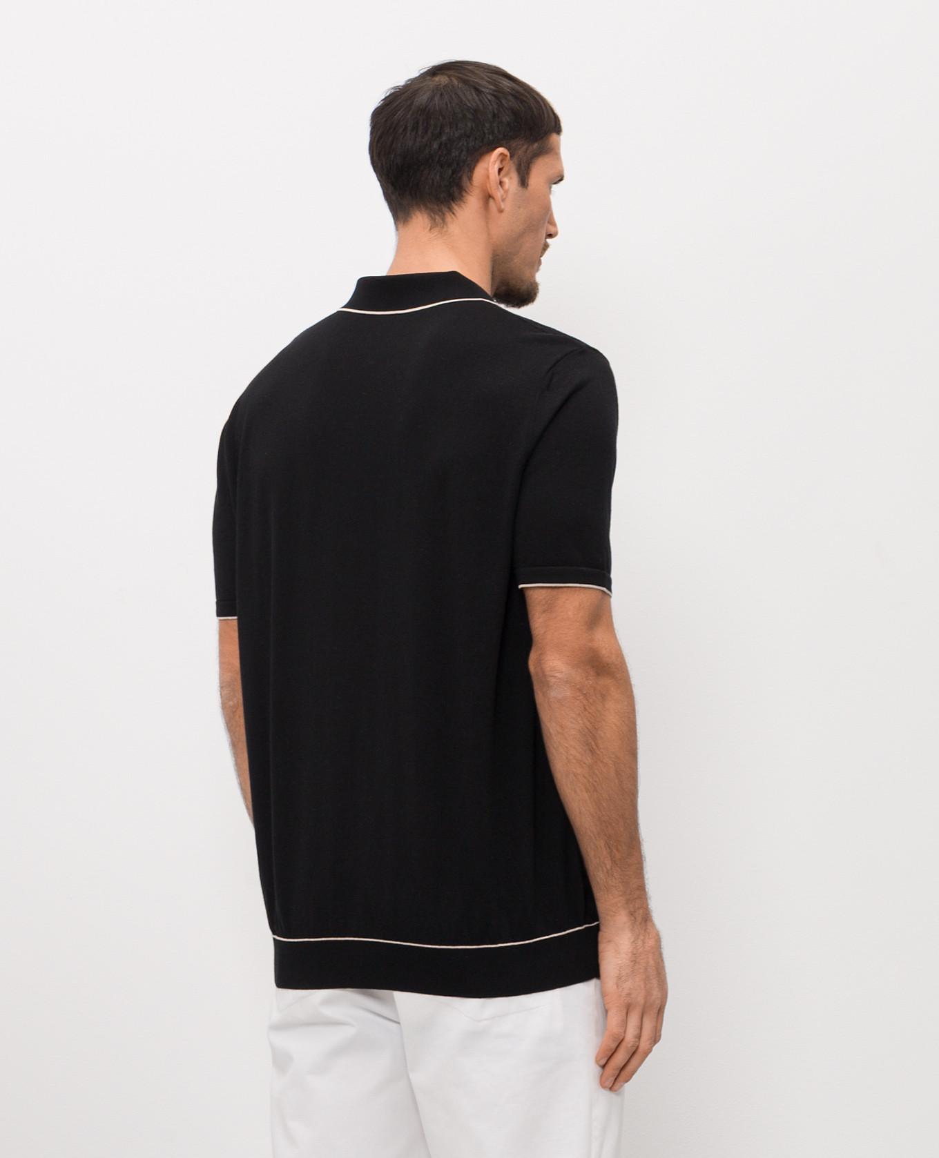 

Black polo shirt with patterned silk Bertolo Cashmere
