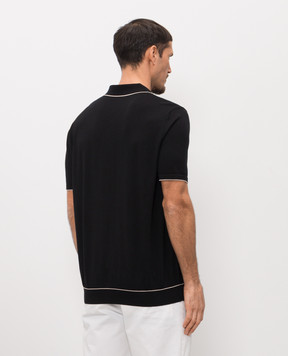 Bertolo Cashmere Black polo shirt with patterned silk 9025460025515860