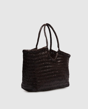 Dragon Nantucket Brown Leather Woven Tote Bag DGS68822