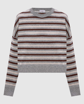 Brunello Cucinelli Gray striped wool, cashmere and silk sweater M16221900P
