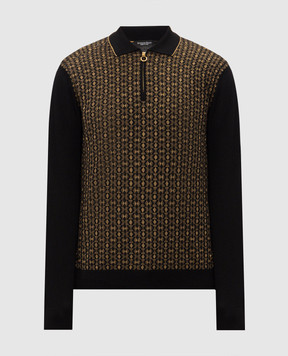 Stefano Ricci Black wool and silk patterned polo shirt KE06020P30E26406