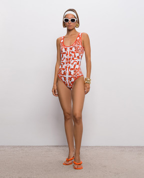 Dolce&Gabbana White swimsuit with branded print and monogram O9A46JONO19