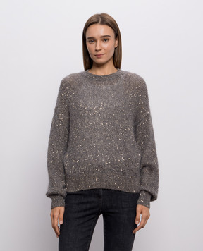 Brunello Cucinelli Gray alpaca sweater with sequins MMS579700P