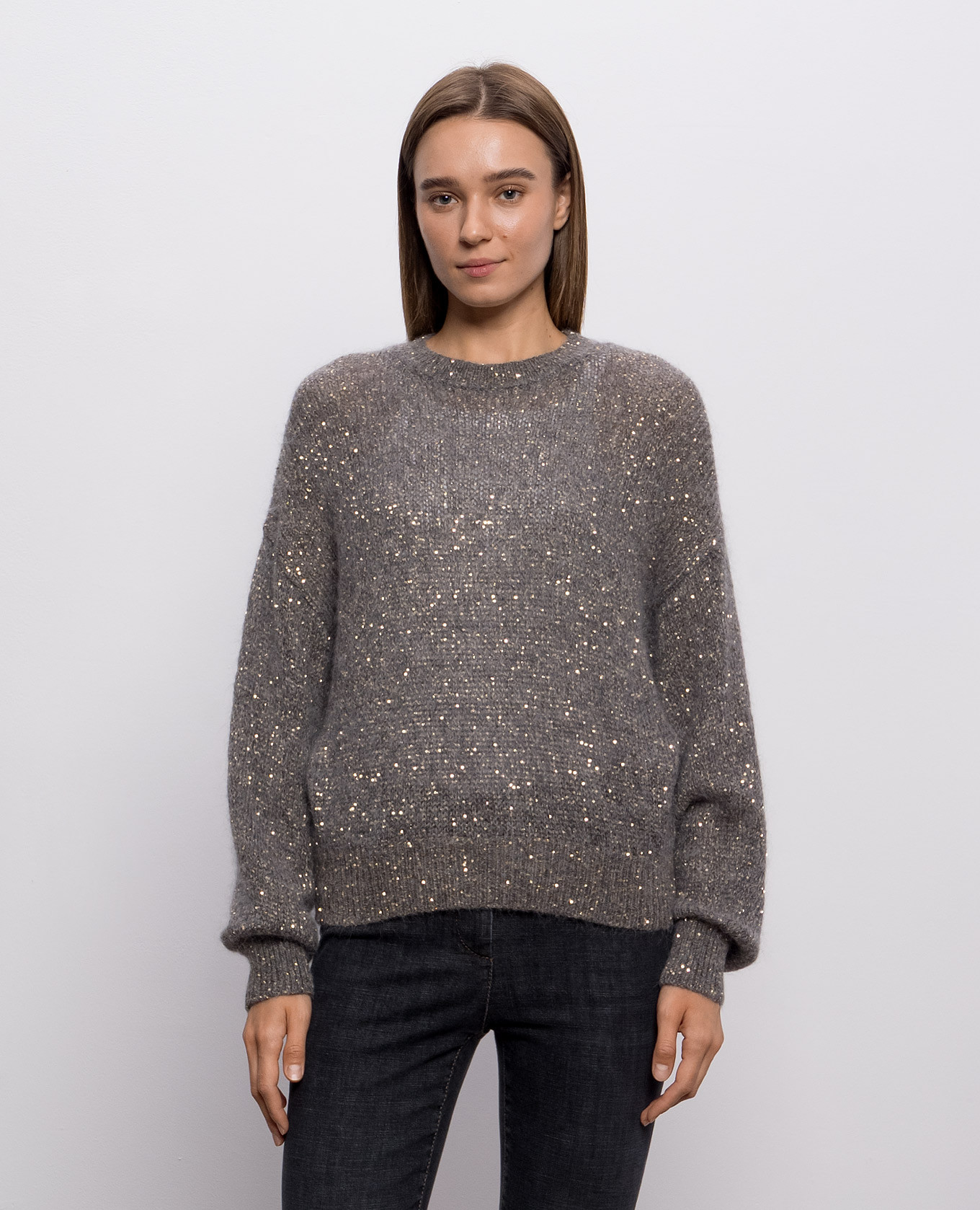 Gray alpaca sweater with sequins Brunello Cucinelli 3