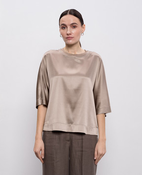 Peserico Brown silk blouse with monil chain A068712372E