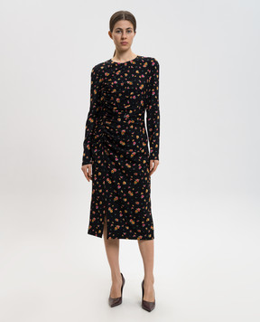 Dolce&Gabbana Black midi dress with printed silk F60G7TFSA8F