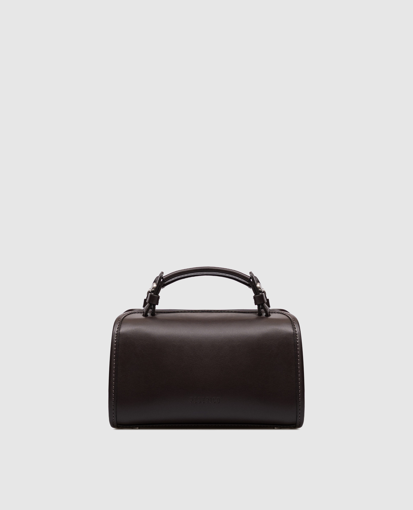 Brown leather bag with embossed logo