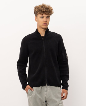 C.P. Company Black cardigan with logo patch MKN058A110754A