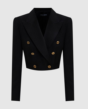 Dolce&Gabbana Black cropped double-breasted wool and silk jacket F299YTFU2OW