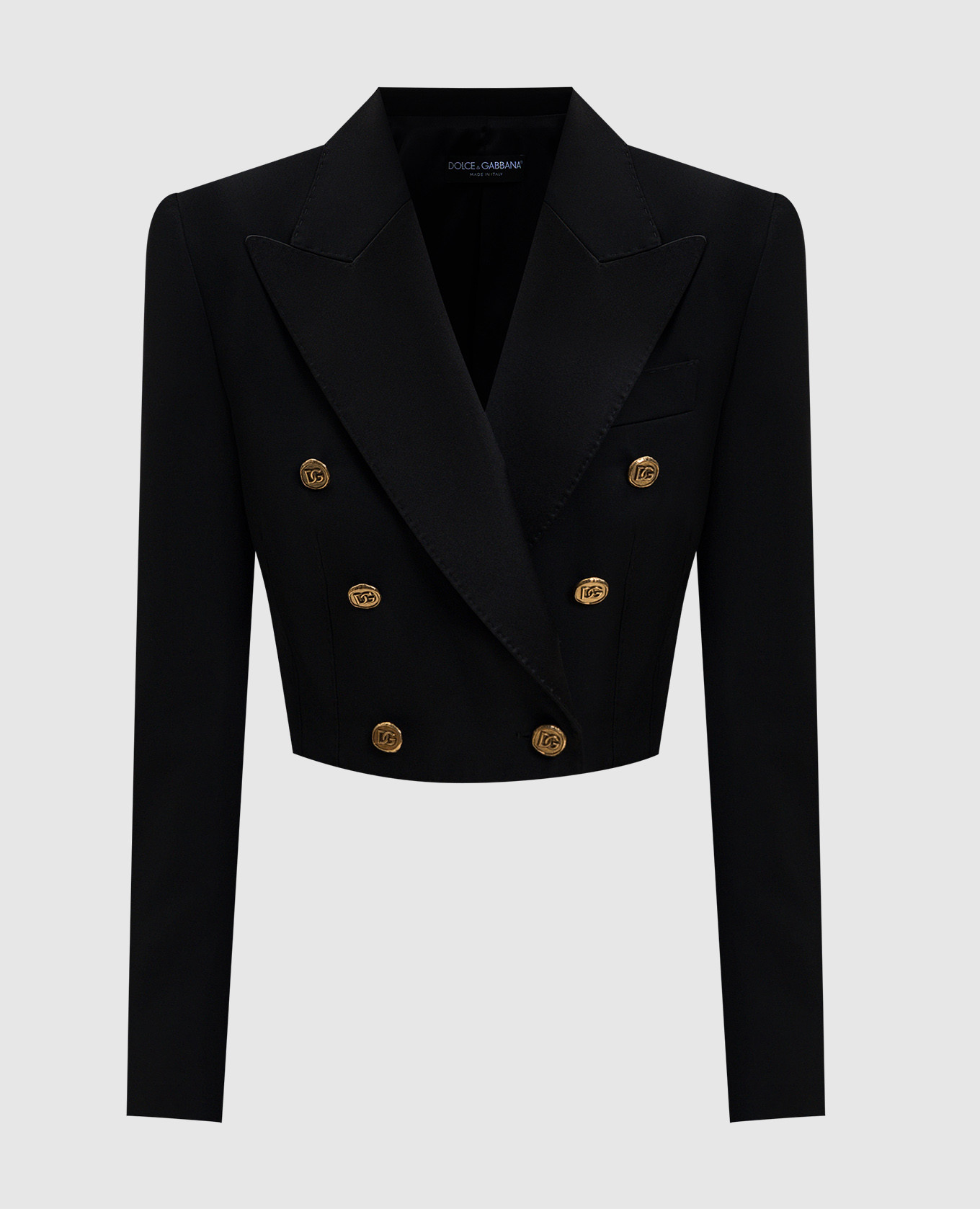 Black cropped double-breasted wool and silk jacket