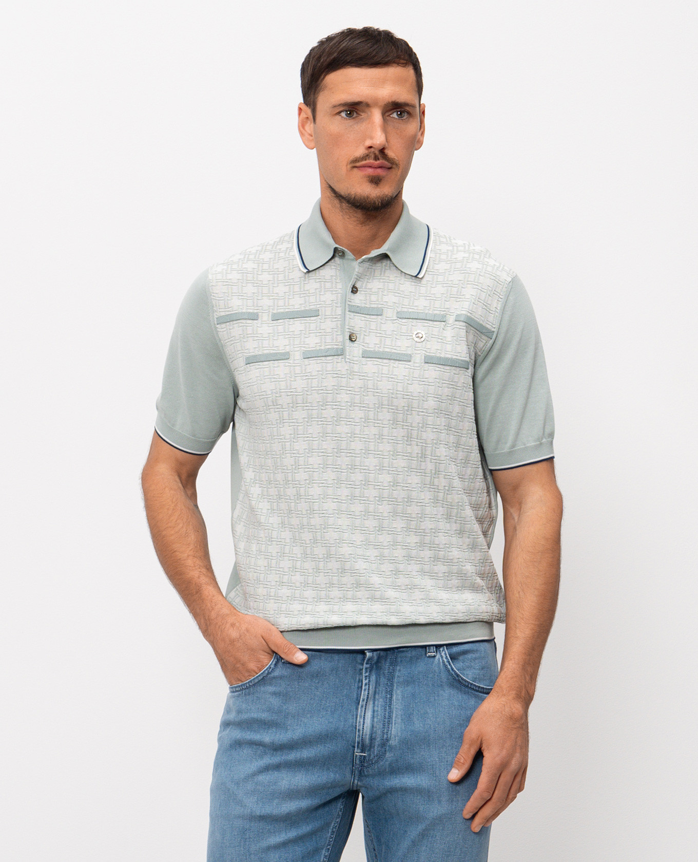 

Green silk polo shirt with eagle head emblem Stefano Ricci