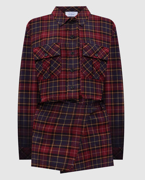 Off-White Burgundy check shirt dress with logo 2DG00CF25FAB001