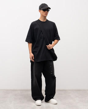 Vetements Black straight-cut T-shirt with logo embroidery ME76TR139BB