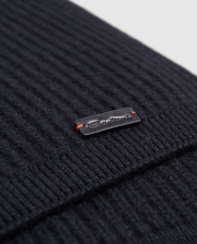 Santoni Blue cashmere scarf with logo patch AMFLC0064XXXCAZ