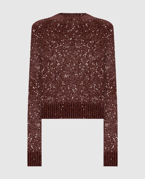 Brunello Cucinelli Brown sequined linen, cashmere and silk jumper MDJ547000