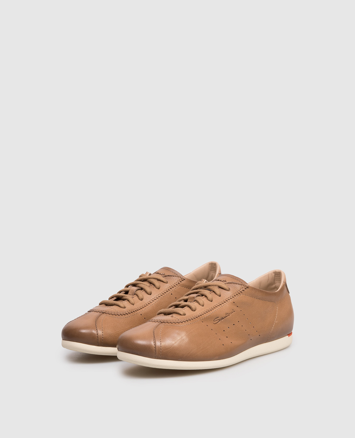 

Brown leather sneakers with embossed logo Santoni