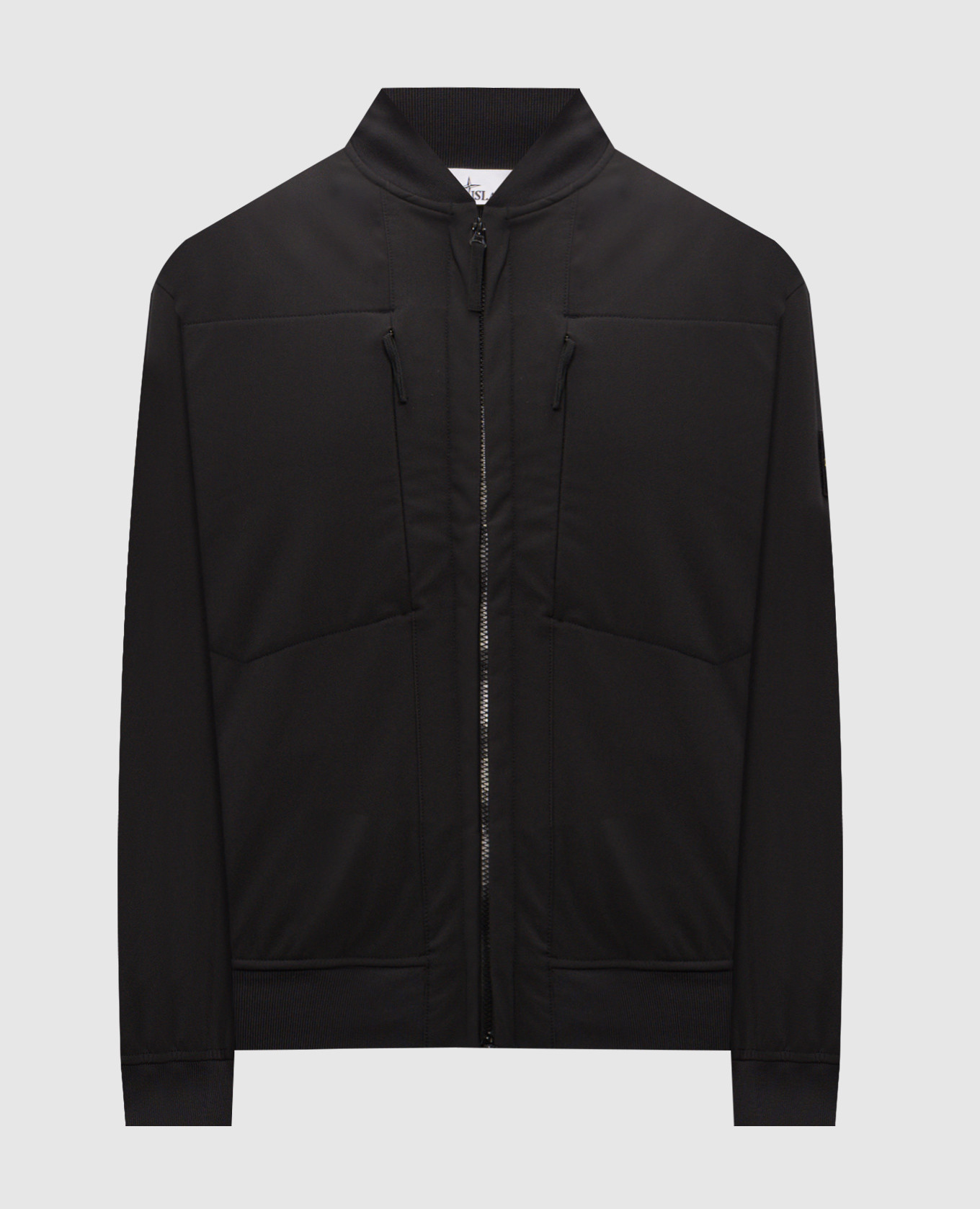 Black bomber jacket with logo patch