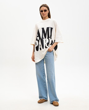 Ami Paris Ivory straight-cut T-shirt with contrast logo UTS381726
