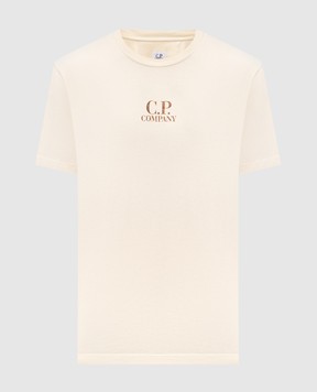 C.P. Company Beige T-shirt with contrasting logo and emblem print MTS291A005431G