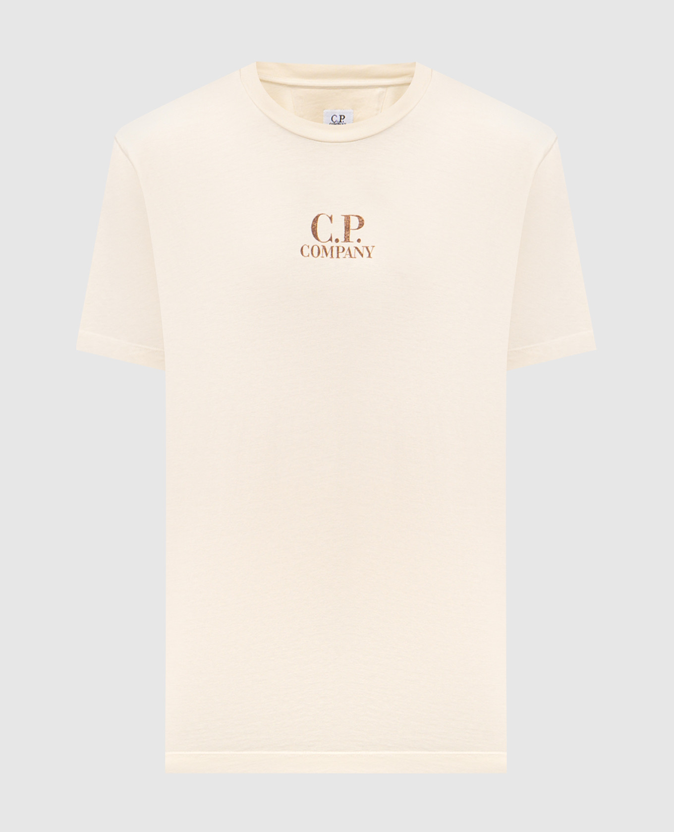 

Beige T-shirt with contrasting logo and emblem print C.P. Company