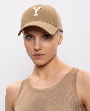 Saint Laurent Beige Varsity cap with patch 8168713YR57w