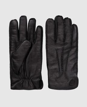 Trussardi Black leather gloves with emblem E302X000003NMG001L40