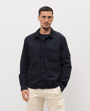 C.P. Company Blue windbreaker with logo patch MOS710A005904G