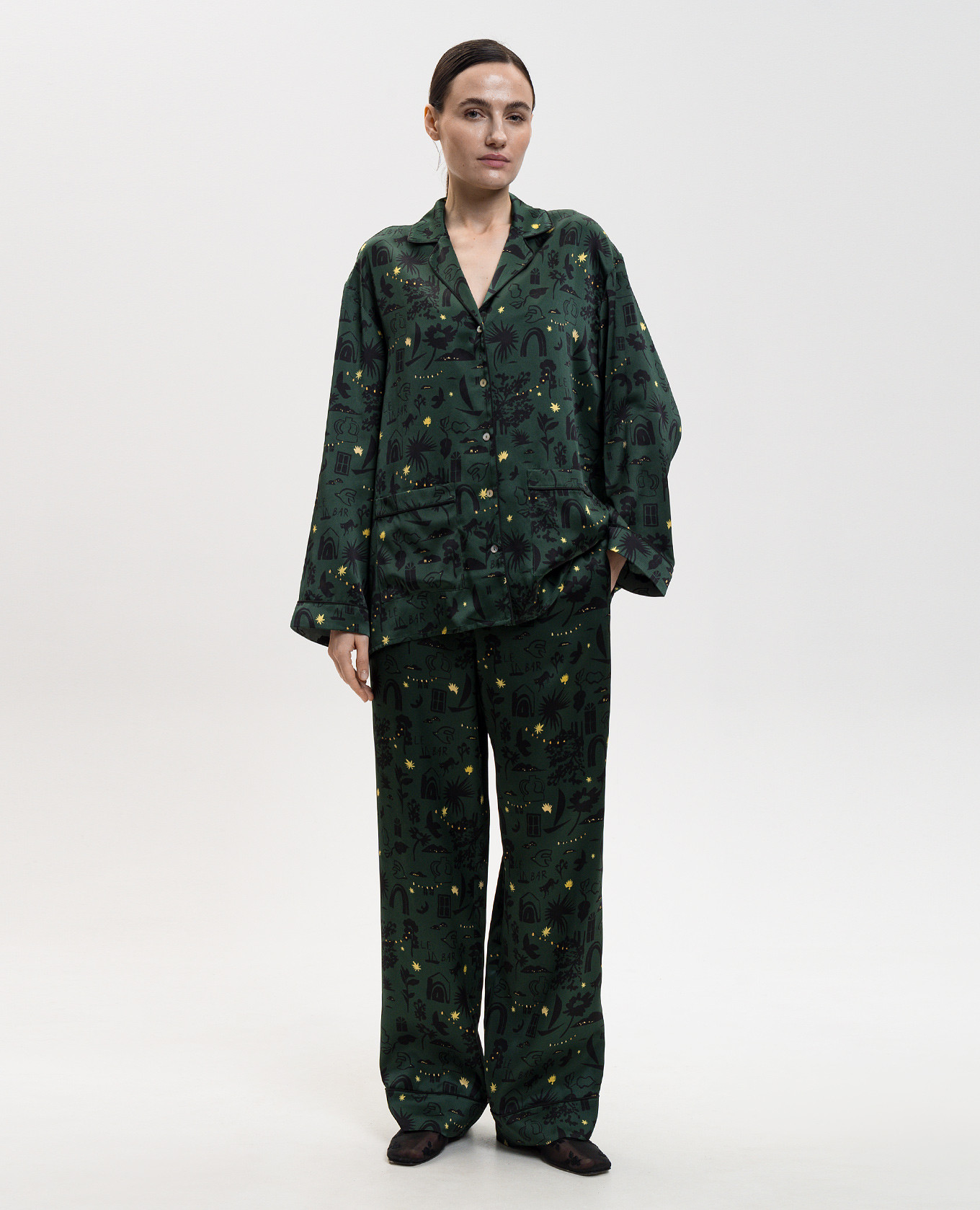 

London Green Silk Pajama Pants Asceno