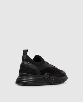 Stefano Ricci Black combination sneakers with textured monogram logo UG27G6716TMRSDW