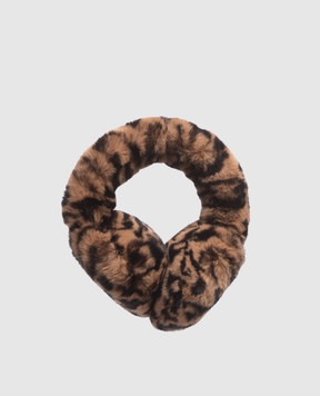 Yves Salomon Enfant Children's brown rabbit fur headphones with leopard print 25WEA909XXREXX