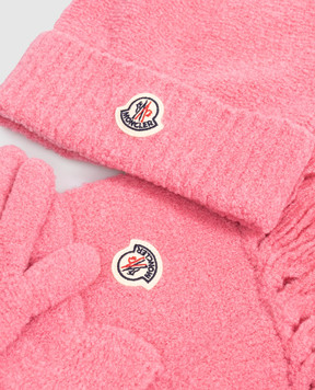 Moncler ENFANT Children's pink hat, scarf and gloves set with logo patch L29543G00001M1125