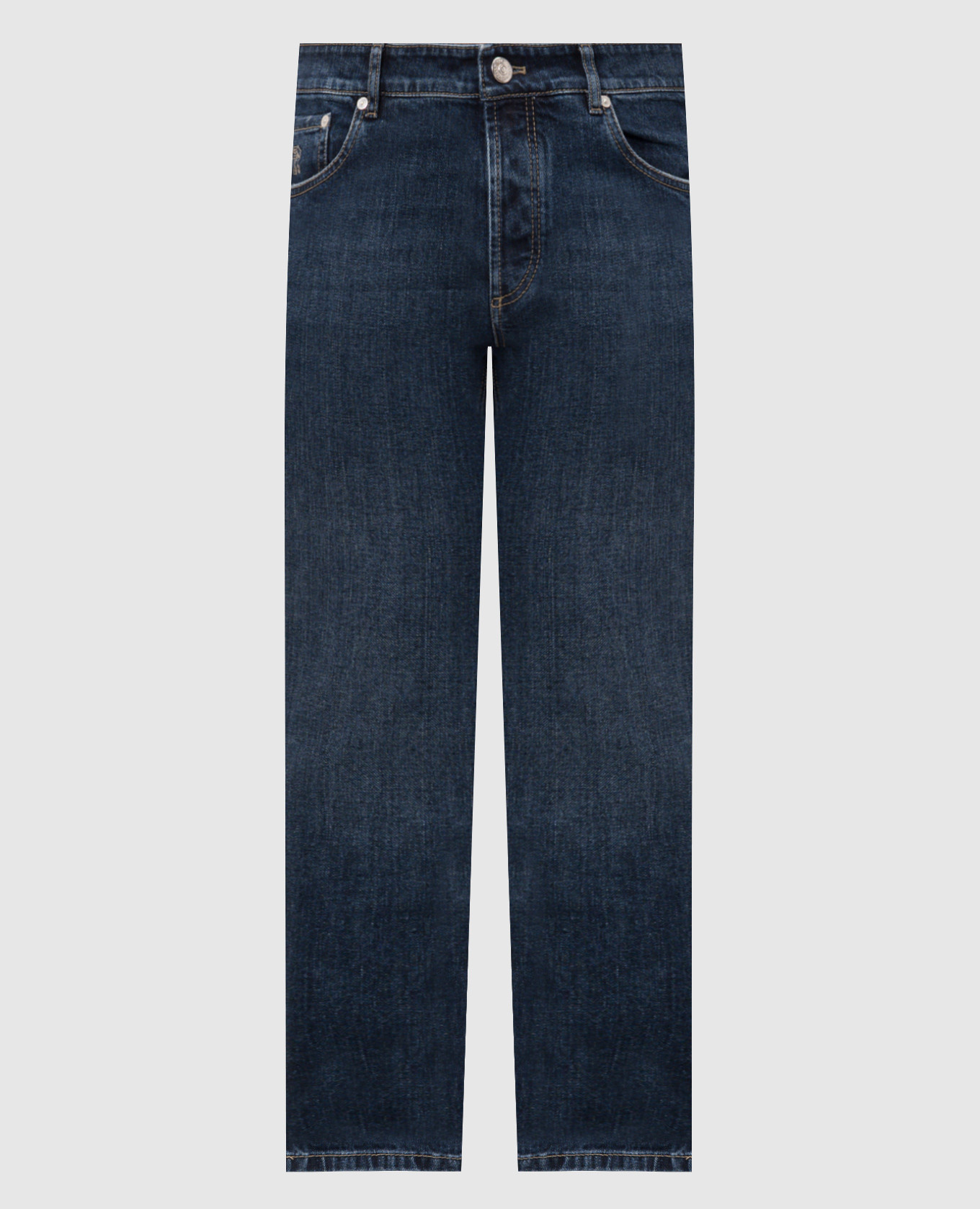 Blue jeans with patch and emblem