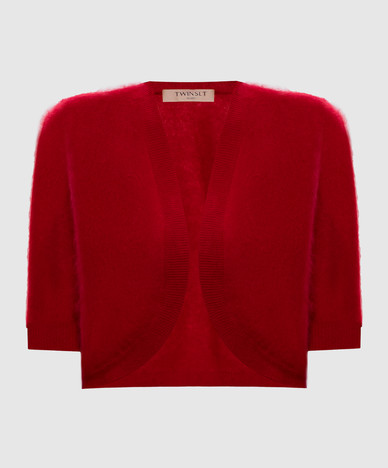 Red bolero made of wool, cashmere and silk