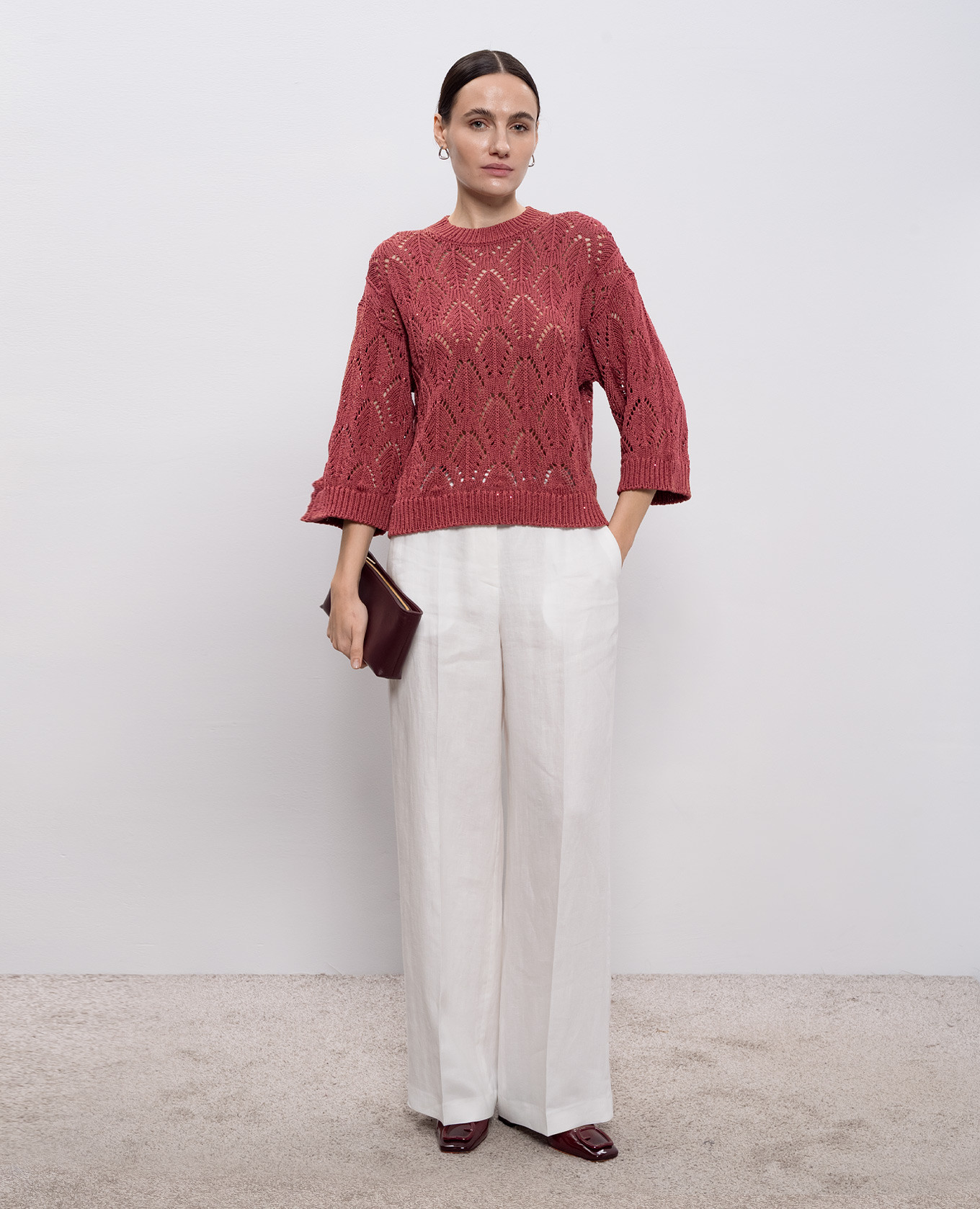 

Burgundy openwork jumper with sequins Peserico