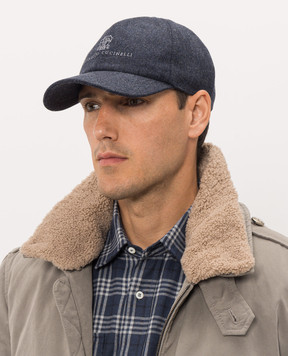 Brunello Cucinelli Blue wool cap with logo embroidery M038P9850