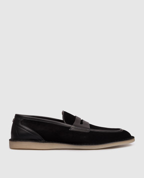 Dolce&Gabbana Black suede loafers with metal monogram A50744A0084
