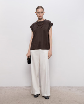 Peserico Brown blouse with monil chain A06102A6638