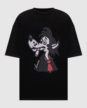 AMIRI Black T-shirt with Smoking Wolf print AM426JR063