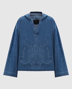 Dondup Blue denim hoodie DC457DFE323DMC5