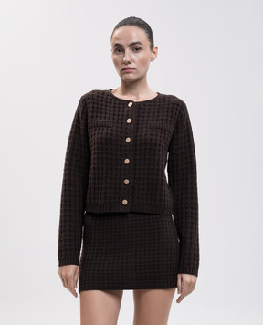 Allude Brown wool and cashmere cardigan with textured pattern 26517113