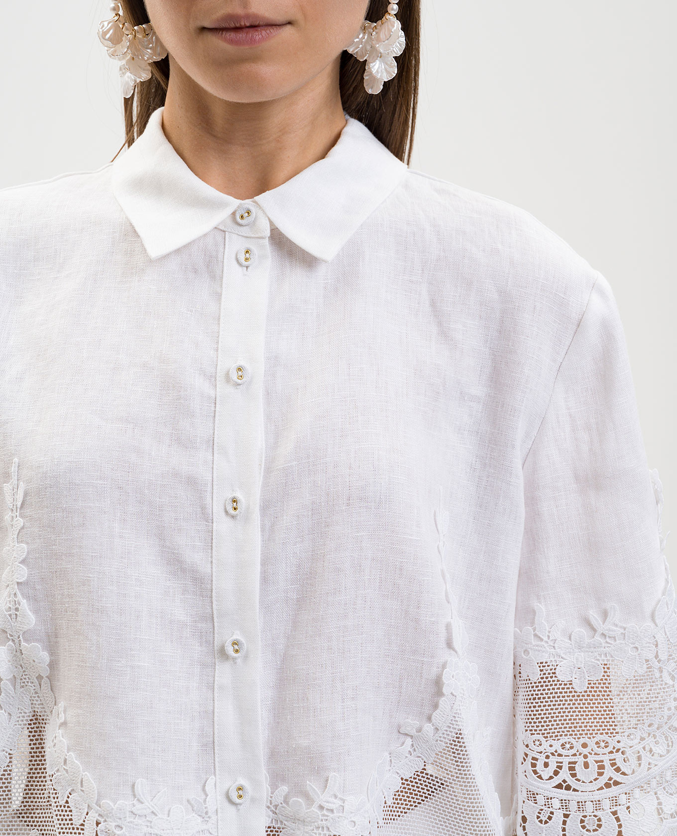 

White linen blouse with lace Twinset